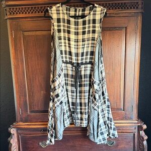 Free People Asymmetrical Plaid Top in Black and Cream